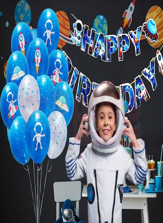 بروبسيكل بالونات بروبسكل بتصميم فضائي، مجموعة بالونات لاتكس مطبوعة عليها رائد فضاء أزرق وقمر، لتزيين حفلات أعياد ميلاد الأطفال، عبوة من 10 قطع - Image 3